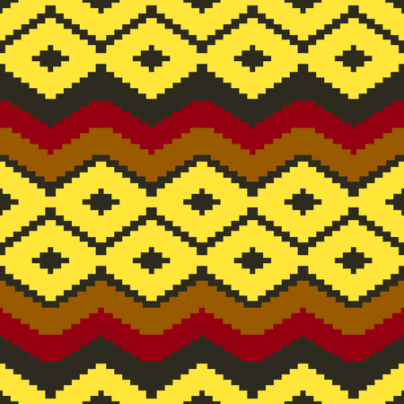 Seamless geometrical ethnic  pattern. Tribal aztec motives. Pixel art style.のイラスト素材