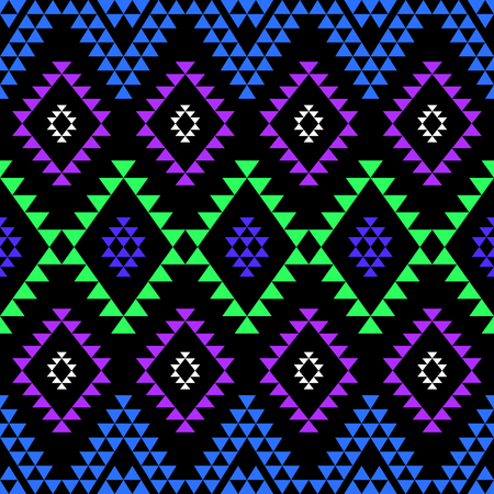 Seamless geometrical aztec pattern. Black background.のイラスト素材