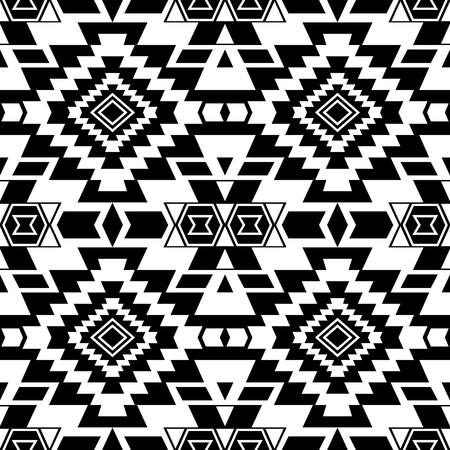 Seamless boho chic pattern with ethnic aztec motives. Abstract vector wallpaper in folklore style. Black background.のイラスト素材