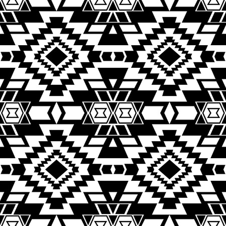 Abstract seamless pattern in boho chic style. Vector background with tribal aztec ornament. Black and white.のイラスト素材