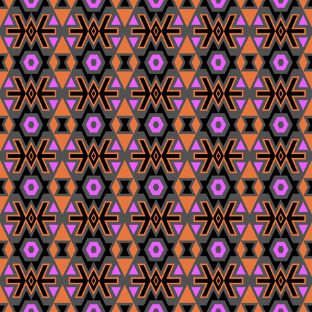 Seamless pattern in boho chic style with tribal aztec elements.Colored folklore wallpaper.のイラスト素材