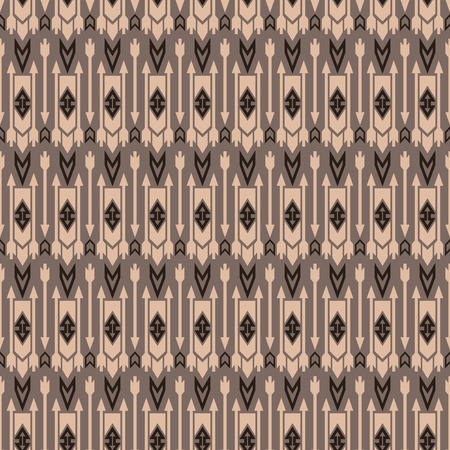Boho chic seamless pattern with aztec ornament in brown shades. Abstract vector wallpaper in ethnic style.のイラスト素材