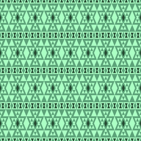 Seamless boho pattern with tribal aztec elements. Abstract folklore wallpaper in green shades.のイラスト素材