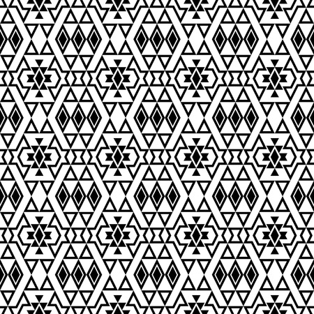 Tribal seamless pattern with mexican aztec elements. Boho design. Black and white.のイラスト素材