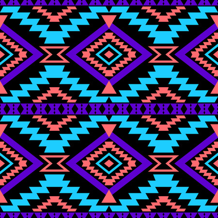 Seamless boho chic pattern wiith tribal aztec motives. Abstract vector wallpaper in ethno style. Black background.のイラスト素材
