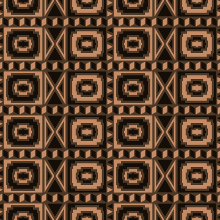 Seamless boho chic pattern wiith tribal aztec ornament in brown shades. Abstract wallpaper in folk style.のイラスト素材