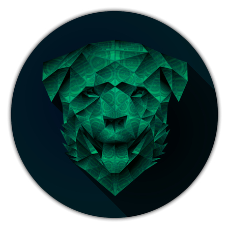 Symmetrical vector illustration of a rottweiler dog. Made in low poly triangular style. Gradient and pattern. Emerald imitation.のイラスト素材