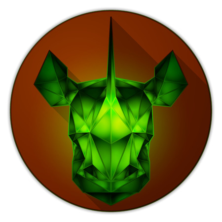 Symmetrical vector icon of a rhinoceros. Made in low poly triangular style. Emerald gemstone imitation.のイラスト素材