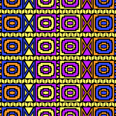 Bright colored seamless pattern with ethnic aztec elements. Boho chic design.のイラスト素材