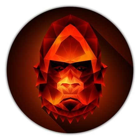 Symmetrical vector icon of a gorilla monkey. Made in low poly triangular style. Ruby gemstone imitation.のイラスト素材