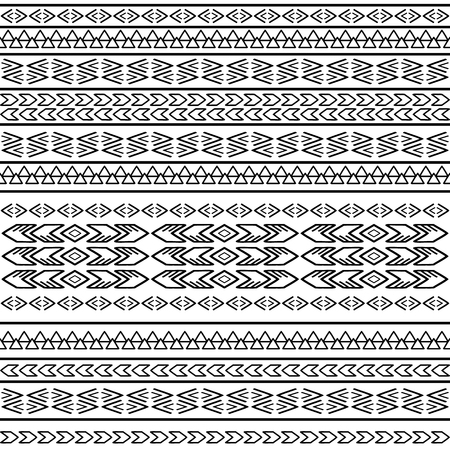 Seamless pattern with ethnic aztec ornament. Hand drawn boho style  hipster wallpaper. Black and white.のイラスト素材