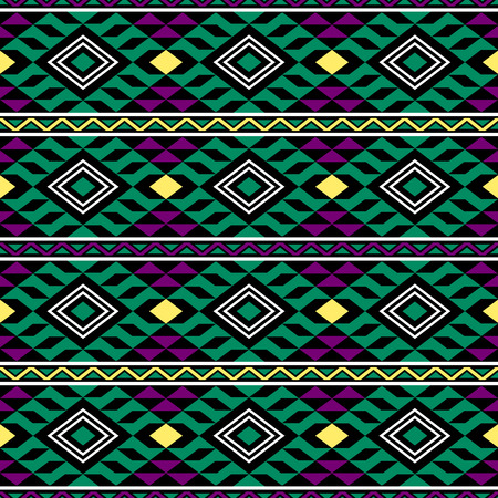 Bright colored seamless pattern with tribal aztec motives. Abstract wallpaper in boho chic style.のイラスト素材