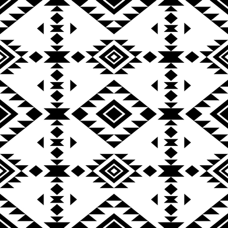 Abstract seamless pattern with native american ornament. Boho chic design. Black and white.のイラスト素材