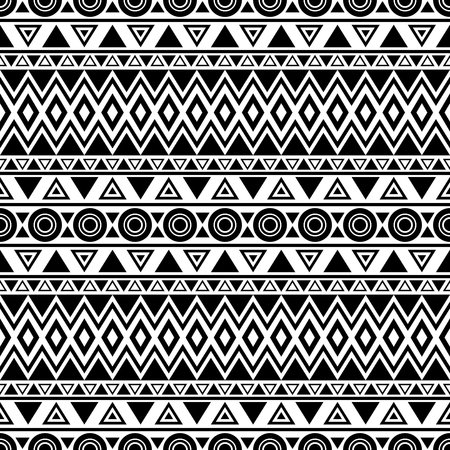Triibal aztec seamless pattern. Abstract background in boho style. Folklore stylized print template for fabric, paper, etc. Black and white.のイラスト素材
