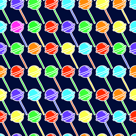 Colorful seamless pattern with lollipops. Funny vetor illustration in cartoon style. Candy print template for fabric, paper, wrapping, post cards, etc.のイラスト素材