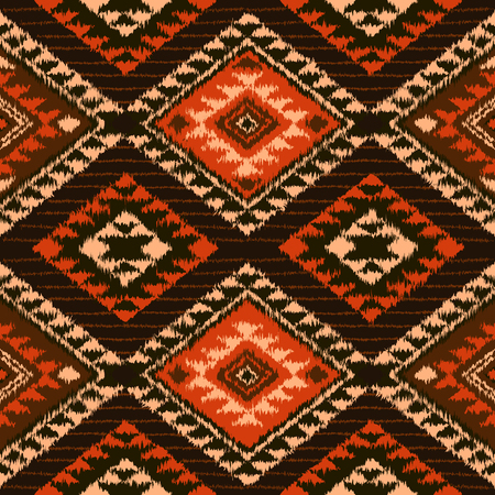 Boho style seamless pattern with aztec ornament. Vector abstract wallpaper with folk motives. Carpet imitation. Grunge, shabby effect.のイラスト素材