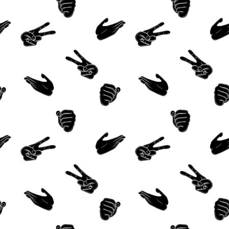 Seamless pattern with hand gestures in comic cartoon style. Vector illustration of human hands playing rock, paper, scissors.のイラスト素材