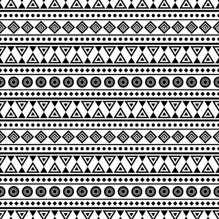 Seamless boho pattern with tribal aztec ornament. Abstract wallaper with folk motives. Aztec pattern. Ethnic print template for textile and paper. Black and white.のイラスト素材