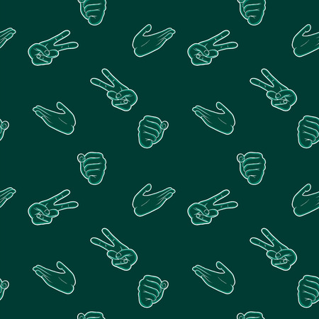 Seamless pattern with hand gestures in comic cartoon style. Vector illustration of human hands playing rock, paper, scissors.のイラスト素材