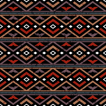 Aztec stylized seamless pattern. Bright colored ethnic print template for textile and paper. Boho chic design. Abstract background with folk motives. Summer fashion.のイラスト素材