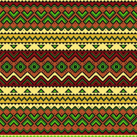 Aztec stylized seamless pattern. Bright colored ethnic print template for textile and paper. Boho chic design. Abstract background with folk motives. Summer fashion.のイラスト素材