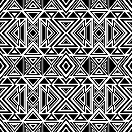 Black and white seamless pattern with tribal aztec motives. Boho chic style abstract wallpaper. Ethnic stylized print template for fabric and paper.のイラスト素材