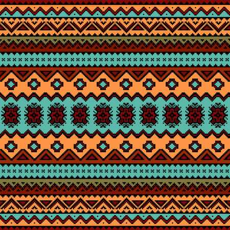 Bright colored seamless pattern with ethnic aztec ornament. Boho design. Folk stylized print template for paper and fabric. Aztec pattern. Summer fashion.のイラスト素材