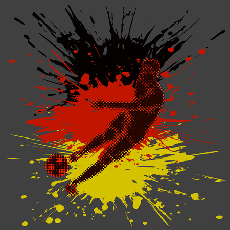 Isolated figure of a soccer player with half tone effect and paint splashes.のイラスト素材
