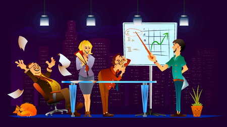 Presentation of high rating position of the company. Office teamwork vector illustration. Cheerful colleagues.のイラスト素材