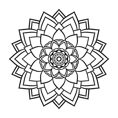 Black linear lotus flower print template isolated on white background.のイラスト素材