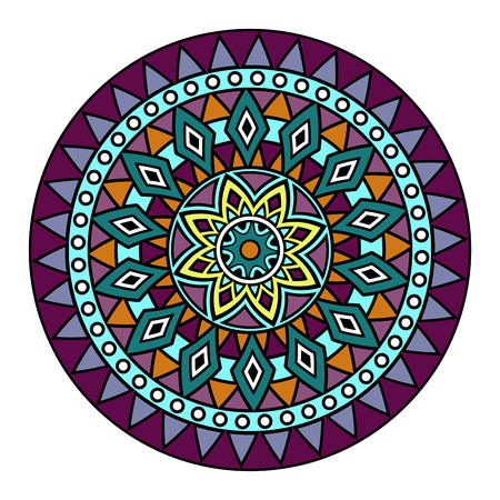 Bright colored mandala print template for fabric and paper. Round ornamental pattern. Summer fashion. Vector abstract illustration.のイラスト素材