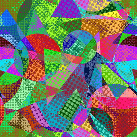 Bright colored seamless pattern in urban style. Graffiti stylized abstract wallaper with grunge effect and geometrical ornament.のイラスト素材