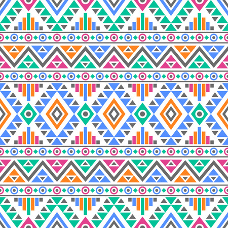 Seamless pattern in boho chic style. Abstract background with aztec ornament. Ethnic print template for fabric and paper. Summer fashion.のイラスト素材