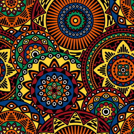 Seamless pattern with ethnic motives. Mandala stylized print template for fabric and paper.のイラスト素材