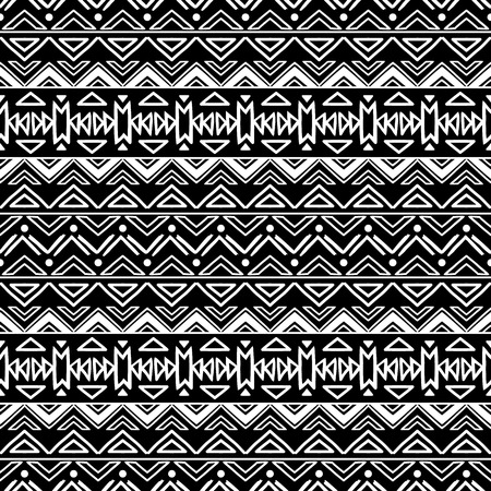 Hand drawn seamless pattern with tribal aztec ornament. Ethnic stylized print template for fabric and paper. Black and white. Summer fashion. Boho chic design.のイラスト素材