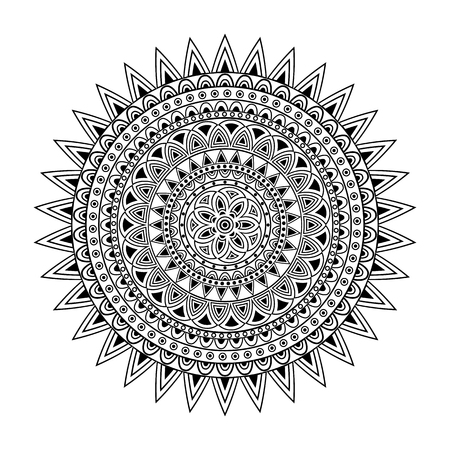 Black and white mandala print template. Adult coloring book page. Abstract pattern.のイラスト素材