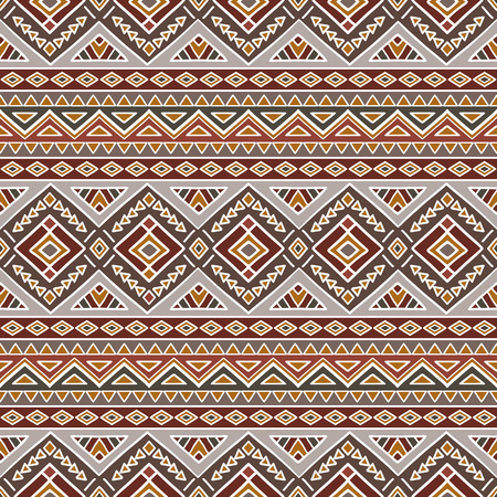 Seamless pattern with ethnic ornament. Aztec stylized print template for fabric and paper. Summer fashion. Hand drawn tribal background. Boho design.のイラスト素材