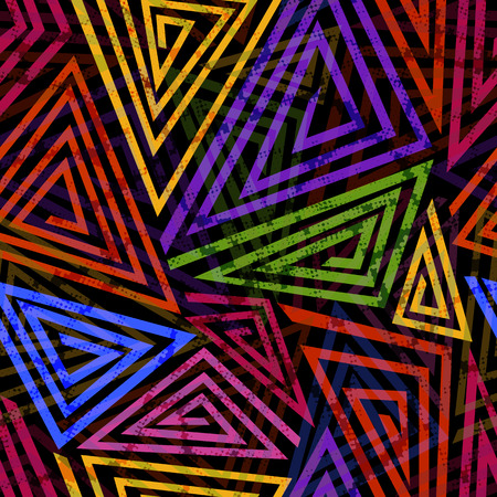 Bright colored seamless pattern in urban style. Graffiti stylized abstract wallaper with grunge effect and geometrical ornament.のイラスト素材