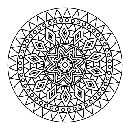 Black and white mandala print template. Adult coloring book page. Abstract pattern.のイラスト素材