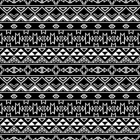 Hand drawn seamless pattern with tribal aztec ornament. Ethnic stylized print template for fabric and paper. Black and white. Summer fashion. Boho chic design.のイラスト素材