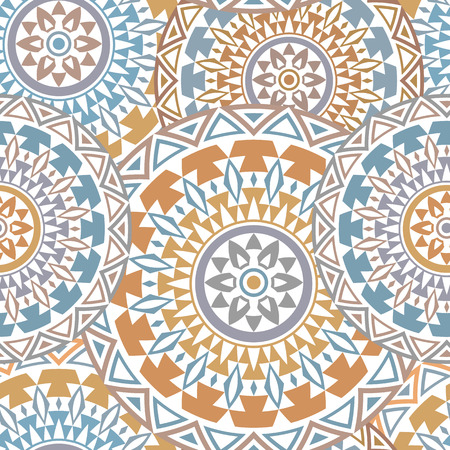 Seamless ethnic pattern with floral motives. Mandala stylized print template for fabric and paper. Boho chic design. Summer fashion.のイラスト素材
