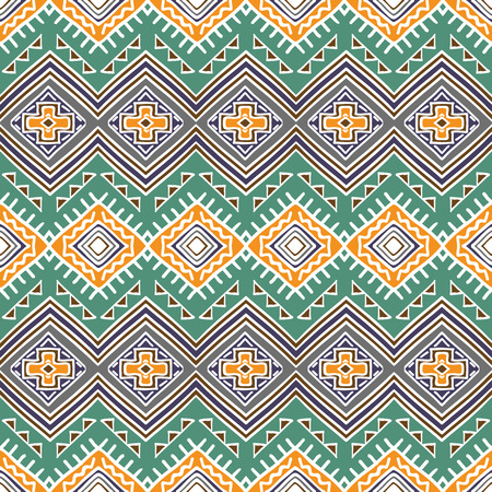 Pastel colored seamless pattern in boho chic style. Abstract background with aztec ornament. Hand drawn ethnic print template for fabric and paper. Summer fashion.のイラスト素材
