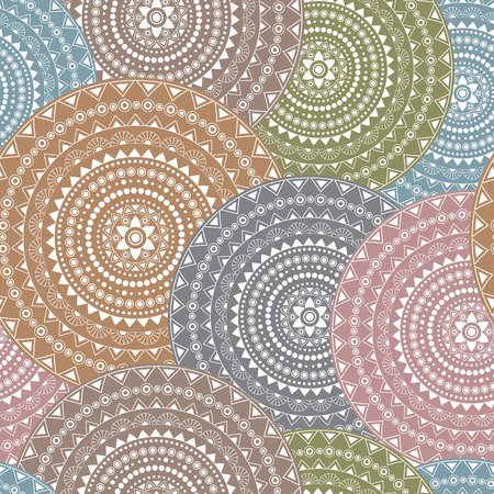 Seamless ethnic pattern with floral motives. Mandala stylized print template for fabric and paper. Boho chic design. Summer fashion.のイラスト素材