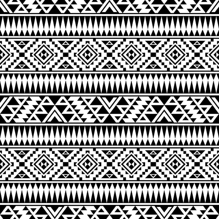 Abstract seamless pattern with ethnic aztec ornament. Boho design. Aztec pattern. Folk stylized print template for paper and fabric. Summer fashion. Black and white.のイラスト素材