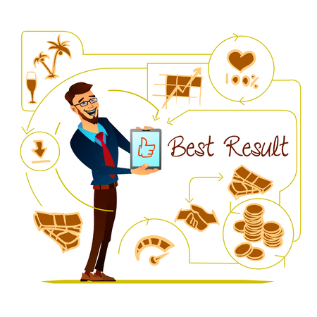 Vector illustration of a smilng office worker showing project results to colleagues.のイラスト素材