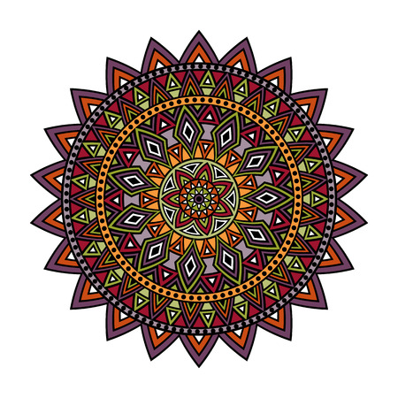 Bright colored mandala print template for fabric and paper. Round ornamental pattern. Summer fashion. Vector abstract illustration.のイラスト素材