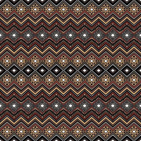 Bright colored seamless pattern in boho chic style. Hand drawn abstract background with aztec motives. Ethnic print template for fabric and paper. Summer fashion.のイラスト素材