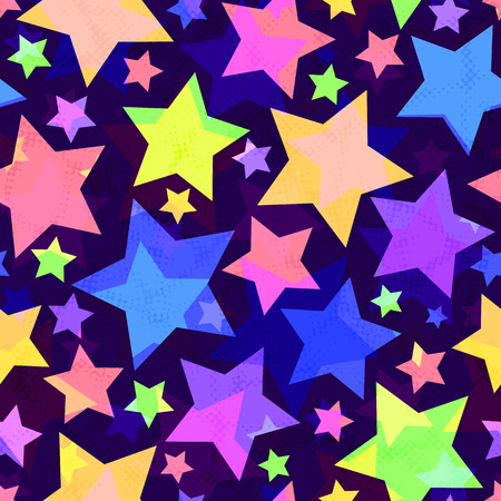 Bright colored seamless pattern with halftone cracks. Abstract background with the stars. Funny print template for fabric and paper.のイラスト素材