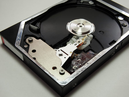 Hard drive, electronic and mechanical parts close-up. Components of electronic devices, macro...