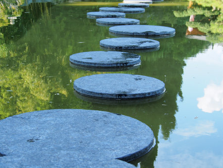 Japanese-style garden, using small architectural forms and natural landscape. Design and architectural solutions in the organization of park space.の写真素材